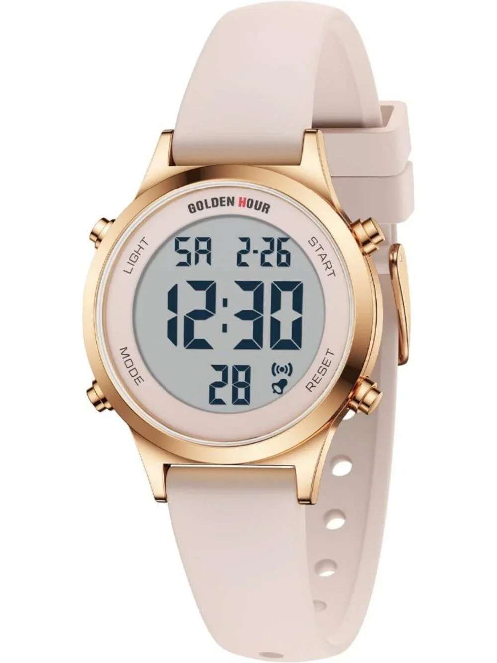 Waterproof Women's Digital Sports Watch - Silicone Strap, Alarm, Stopwatch, Rose